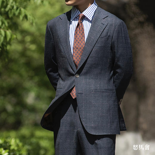 Reda ATTO Super 110's 防污不易皱蓝色亲王格全麻衬套装 商品图0