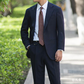 Reda ATTO Super110's 防污不易皱藏蓝色暗红条纹全麻衬套装