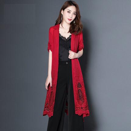 NYT 9049 镂空刺绣天丝外披复古中长款外套2020夏季新款女装时尚翻领纯色外套 商品图0