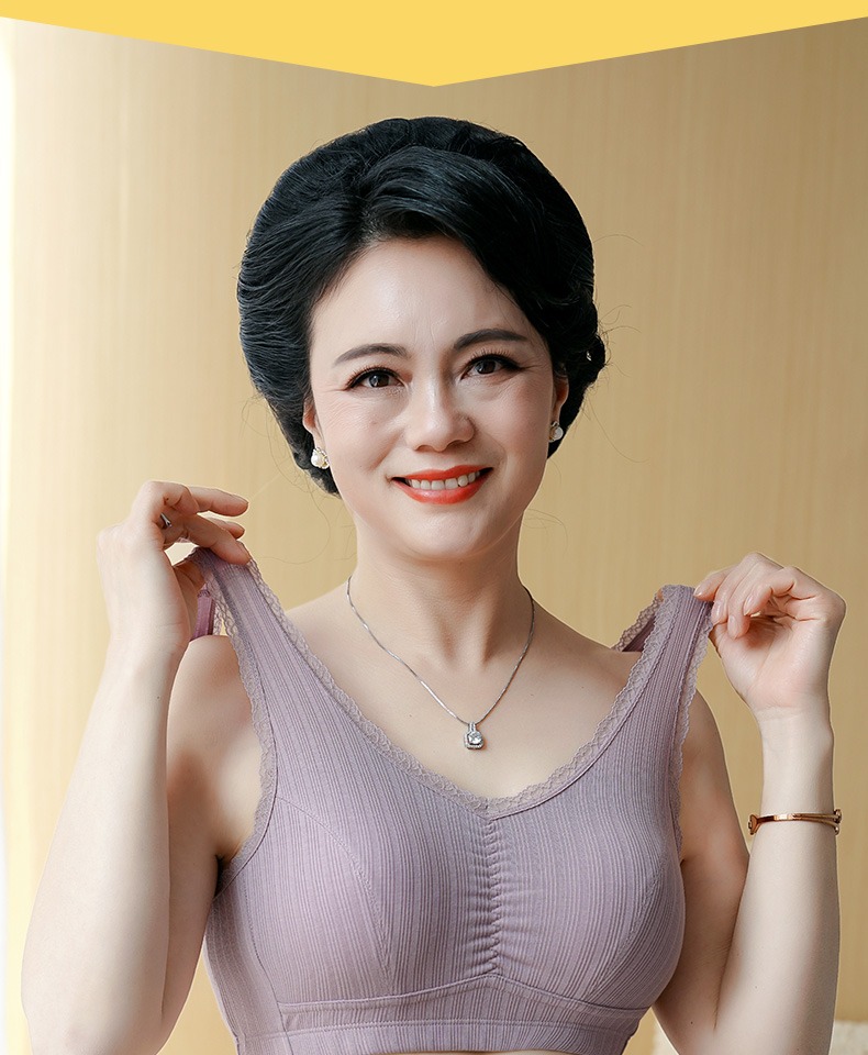 妈妈文胸中老年运动内衣中年妇女无钢圈背心式美背款无痕胸罩