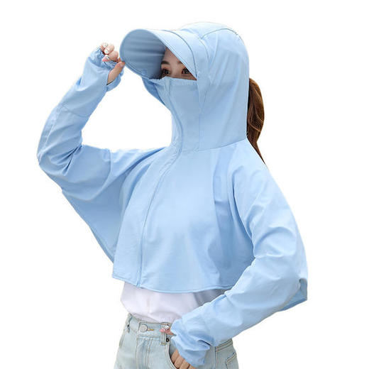 【360°无死角防晒衣 黑科技降温5度】夏季短款拉链防晒衣轻薄柔软面料 护脖护脸设计 弧形大帽檐 防雨防蚊虫更防晒 骑车户外蒙面连帽防晒衣女 商品图2