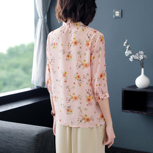 FP-P8180简约淡雅小清新印花真丝衬衫上衣 商品图3