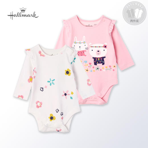 Hallmark贺曼童衣四季女婴儿女宝宝纯棉长袖薄款三角爬包屁衣服两件装HH1F0502 商品图0