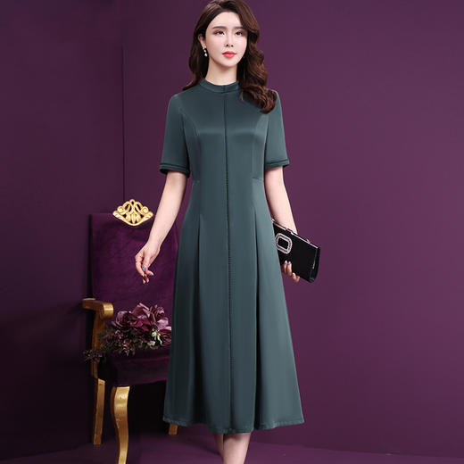 WXY-9839X夏装新款纯色重磅真丝修身大码阔太太大牌a字型连衣裙 商品图0