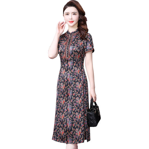 WXY-2818夏装新款民族风印花显瘦大码中长桑真丝连衣裙 商品图3