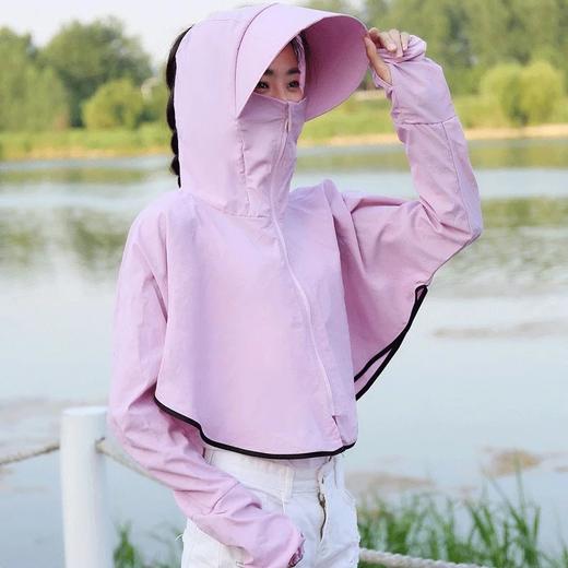 【360°无死角防晒衣 黑科技降温5度】夏季短款拉链防晒衣轻薄柔软面料 护脖护脸设计 弧形大帽檐 防雨防蚊虫更防晒 骑车户外蒙面连帽防晒衣女 商品图14