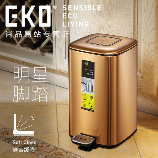 EKO创意不锈钢欧式客厅厨房酒店家用卫生间有带盖脚踏式大垃圾桶 商品图0