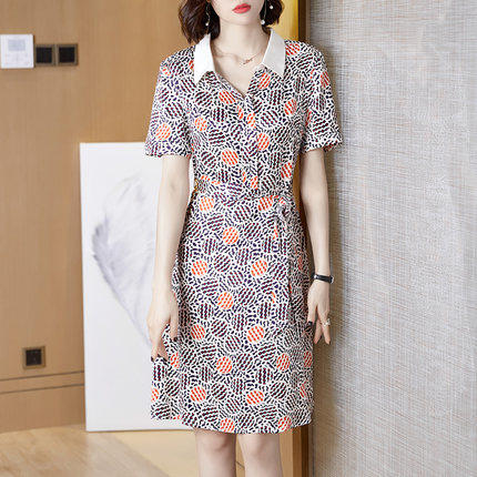 GG  79832中长款立领系带印花桑蚕丝裙 商品图1