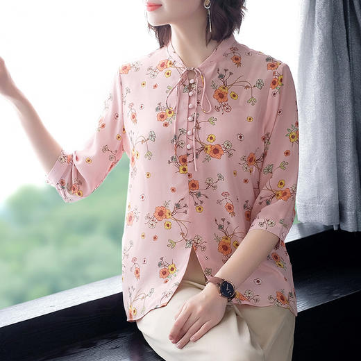 FP-P8180简约淡雅小清新印花真丝衬衫上衣 商品图2