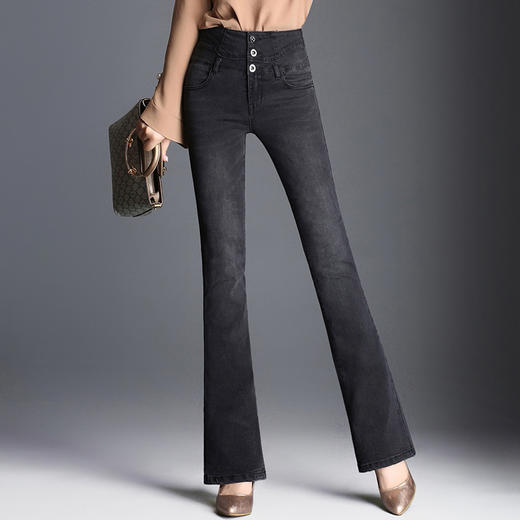 新款微喇叭牛仔裤复古女长裤修身显瘦高腰喇叭裤rma88