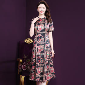 WXY-2807夏装新款垂感高腰气质减龄印花真丝连衣裙