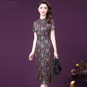 WXY-2818夏装新款民族风印花显瘦大码中长桑真丝连衣裙