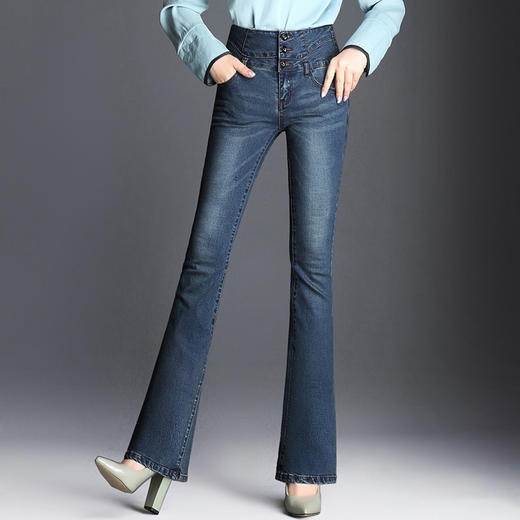 新款微喇叭牛仔裤复古女长裤修身显瘦高腰喇叭裤rma88
