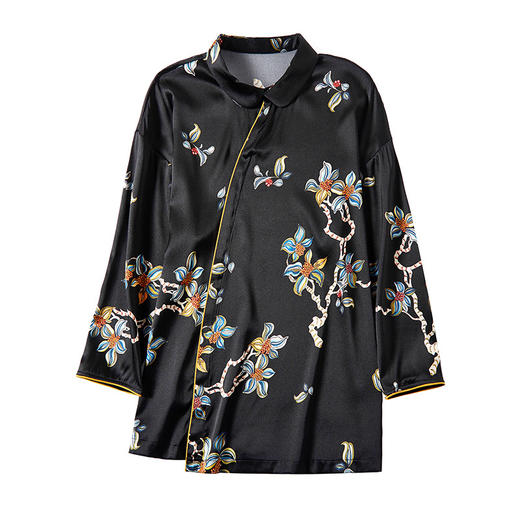 FP-F1028春季新款中国风盘扣印花桑蚕丝T恤 商品图4