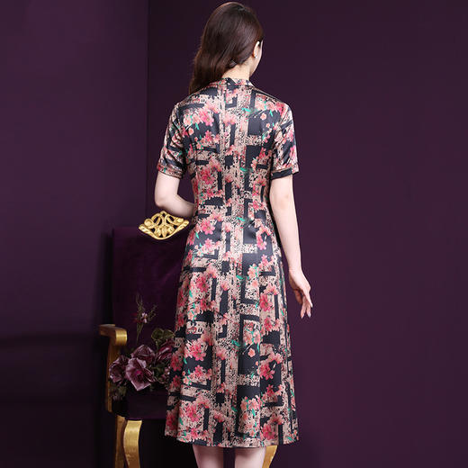 WXY-2807夏装新款垂感高腰气质减龄印花真丝连衣裙 商品图2