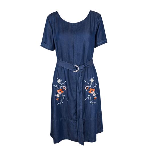 欧芮儿夏装新款大圆领刺绣牛仔连衣裙 商品图4