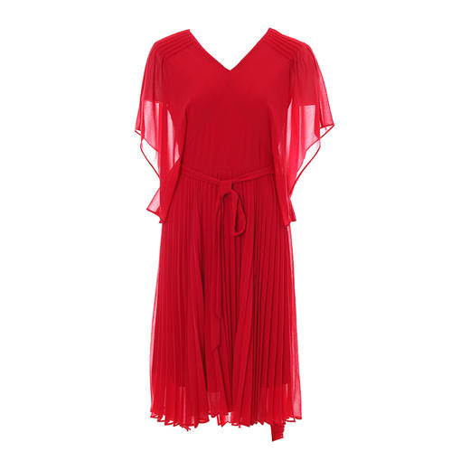 EITIE爱特爱夏季新款v领显瘦连肩网纱收腰百褶连衣裙女薄5907672 商品图4