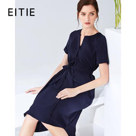 EITIE爱特爱夏季新款通勤V领干练OL收腰显瘦A字连衣裙长裙女5907661