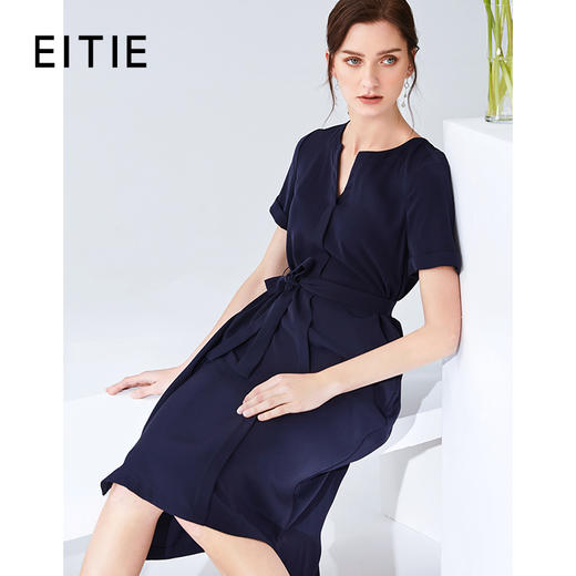 EITIE爱特爱夏季新款通勤V领干练OL收腰显瘦A字连衣裙长裙女5907661 商品图0