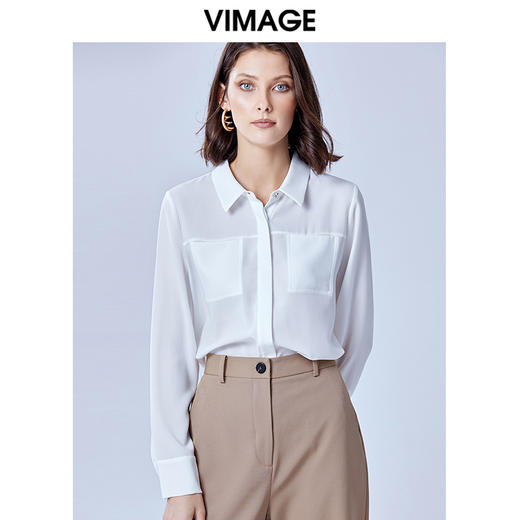 VIMAGE纬漫纪夏款时尚干练职业纯色百搭显瘦雪纺衬衫女薄V1309911 商品图1
