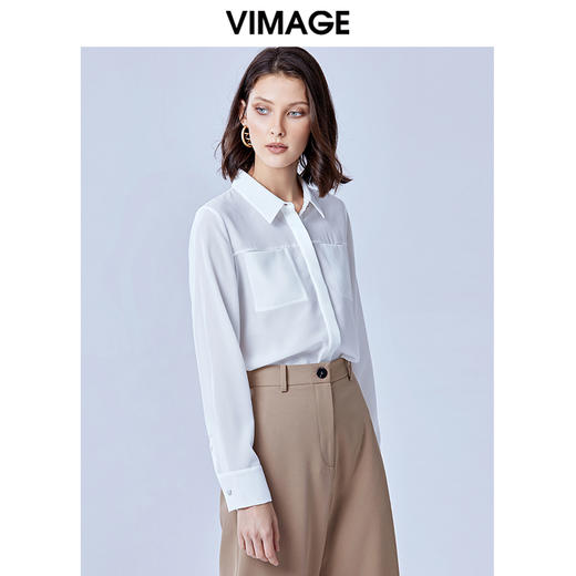 VIMAGE纬漫纪夏款时尚干练职业纯色百搭显瘦雪纺衬衫女薄V1309911 商品图5