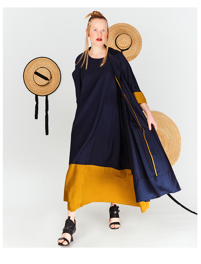 阿尤原创女装2019春夏新款无袖撞色梭织连衣裙长裙女a191w18130