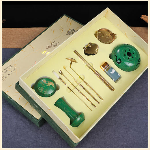 【吉祥如意】纯铜香道11件套纯铜香道香篆套装 入门香模打拓香拓香篆炉檀香炉 祥云珠玉新款香道套装 商品图4