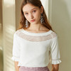欧芮儿白色针织衫女宽松上衣女镂空木耳边短袖t恤 商品缩略图2