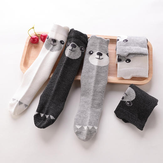 拉比-鞋袜类（常年）C9熊头半筒袜（3双装）灰色 商品图0