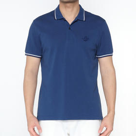 Marco Azzali 藏青色小豹头刺绣POLO衫 T5259601