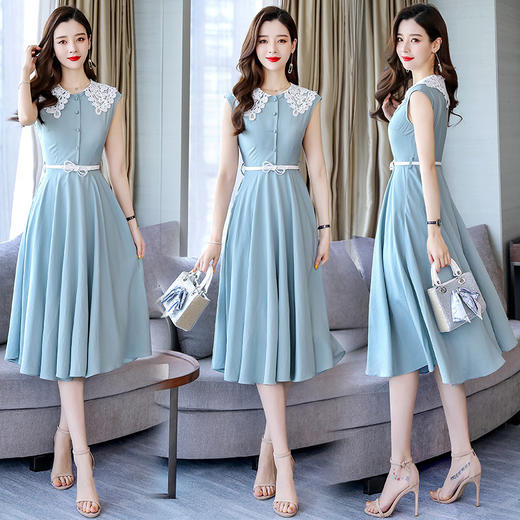 XP-HBLJR6971夏季新款色高腰短袖长裙连衣裙 商品图0