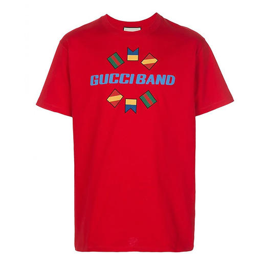 gucci古驰gucci男装男士band刺绣印花标识宽松版短袖t恤衫565806xjb2x