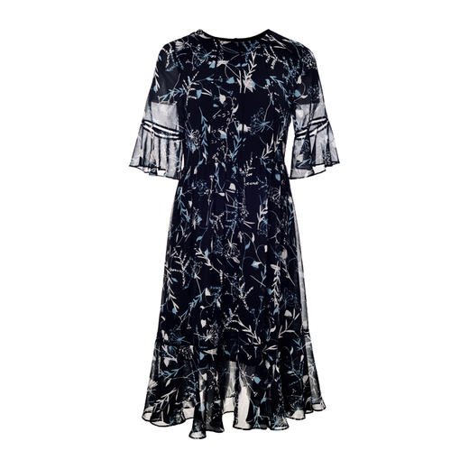 EITIE爱特爱夏季新款通勤OL圆领收腰喇叭袖印花连衣裙女59076122 商品图4