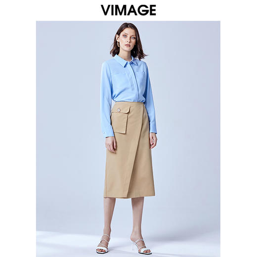 VIMAGE纬漫纪夏款时尚干练职业纯色百搭显瘦雪纺衬衫女薄V1309911 商品图12