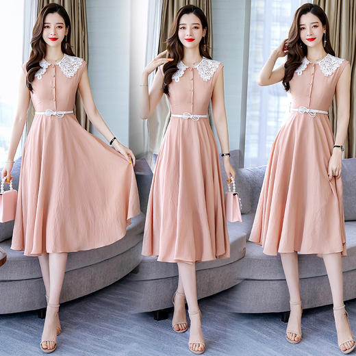 XP-HBLJR6971夏季新款色高腰短袖长裙连衣裙 商品图2