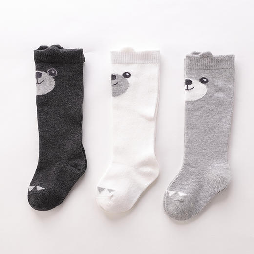 拉比-鞋袜类（常年）C9熊头半筒袜（3双装）灰色 商品图3