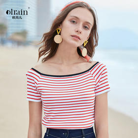 欧芮儿夏装条纹针织衫女显瘦短袖T恤女百搭上衣CSXWP916286