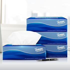 得宝（Tempo） 纸巾盒装抽纸3层90抽4盒 硬盒抽纸餐巾纸盒装