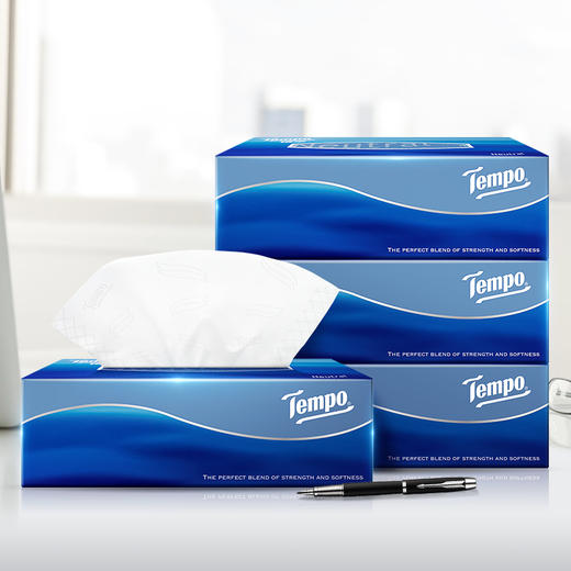 得宝（Tempo） 纸巾盒装抽纸3层90抽4盒 硬盒抽纸餐巾纸盒装 商品图0