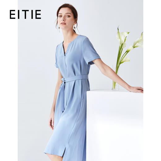 EITIE爱特爱夏季新款通勤V领干练OL收腰显瘦A字连衣裙长裙女5907661 商品图1
