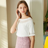 欧芮儿白色针织衫女宽松上衣女镂空木耳边短袖t恤 商品缩略图4