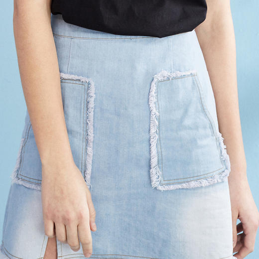 欧芮儿超显瘦口袋牛仔半身裙女水洗收腰a字短裙子 商品图3