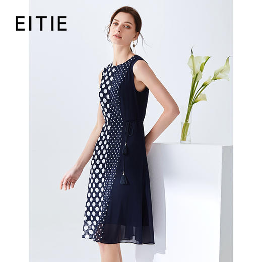 EITIE爱特爱夏季新款洋气波点拼接无袖收腰雪纺连衣裙女中长59076117 商品图0