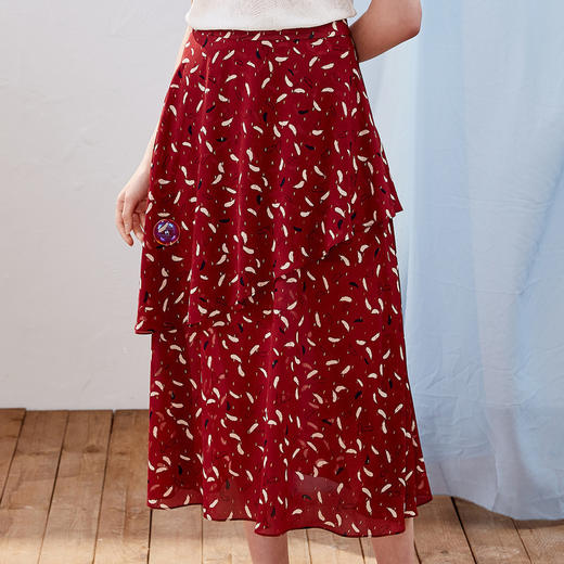 欧芮儿新款女装夏装雪纺半身裙女中长款高腰显瘦荷叶边女裙9XQB21001 商品图1