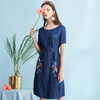欧芮儿夏装新款大圆领刺绣牛仔连衣裙 商品缩略图1