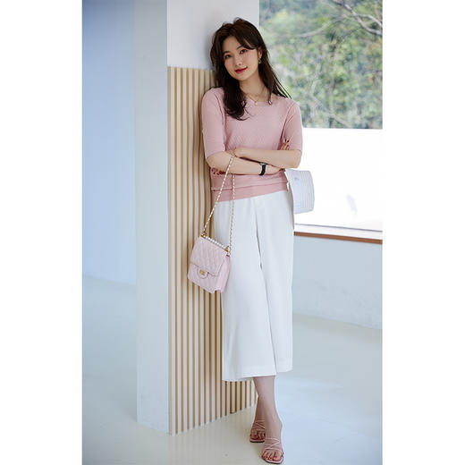 百搭垂感阔腿裤显瘦七分裤白色cnt8492