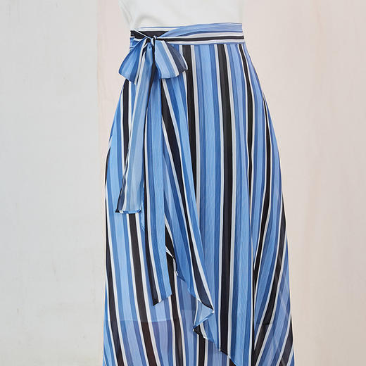 欧芮儿条纹雪纺半身裙女夏季气质不规则薄款系带裙子 商品图4