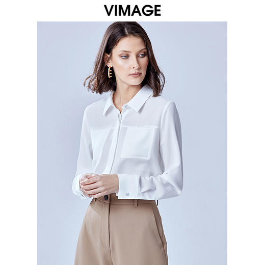 VIMAGE纬漫纪夏款时尚干练职业纯色百搭显瘦雪纺衬衫女薄V1309911 商品图4