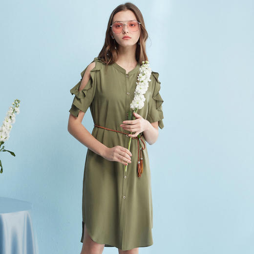 欧芮儿夏装新款荷叶边衬衫连衣裙8XLB11626 商品图1