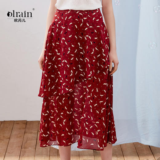 欧芮儿新款女装夏装雪纺半身裙女中长款高腰显瘦荷叶边女裙9XQB21001 商品图0